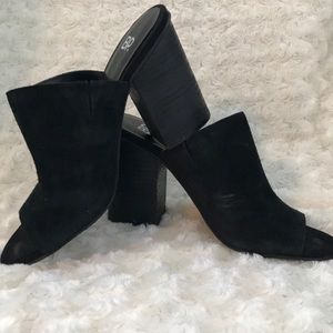 BP. Black suede mule heels